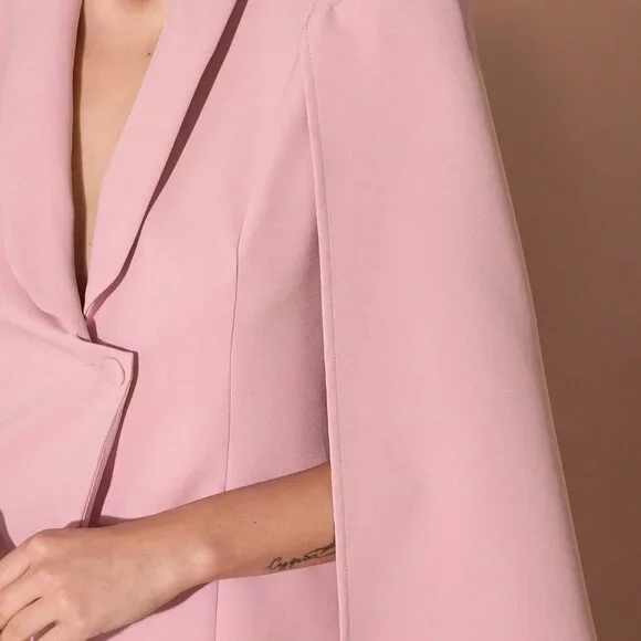 Pink Elegant Women's Minimalist Casual Cape Collar Poncho Sleeve Work Dress - Picture 7 of 7